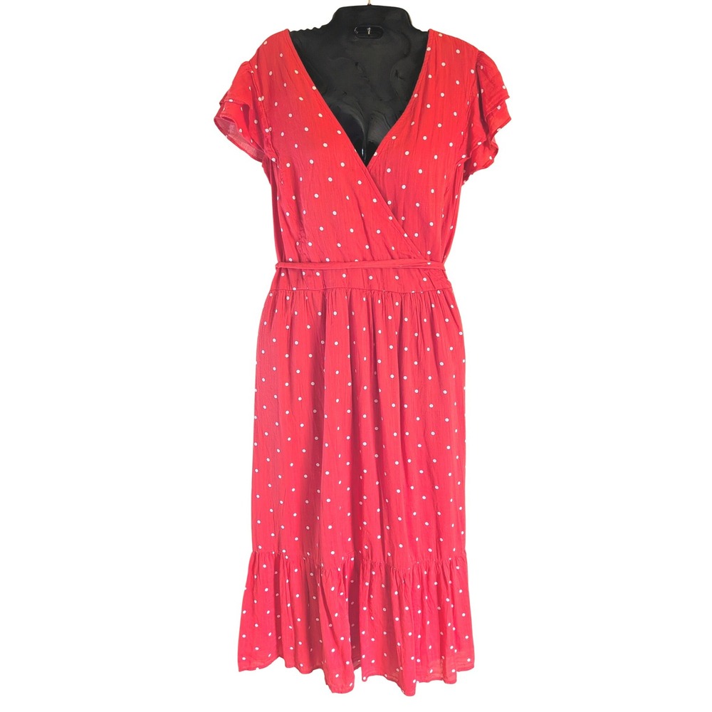 Old Navy Midi Dress XL Polka Dot Flutter Sleeve Tiered Retro Boho Cottagecore